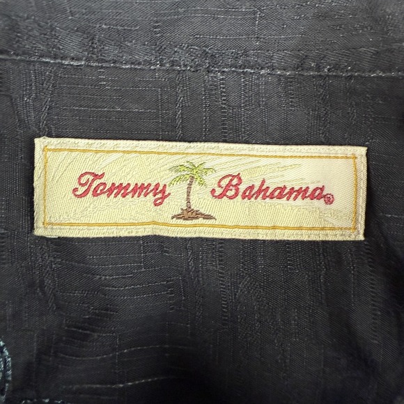 Tommy Bahama Shirt Mens Large Black Silk Hawaiian Floral Banana Button Up - Picture 5 of 10